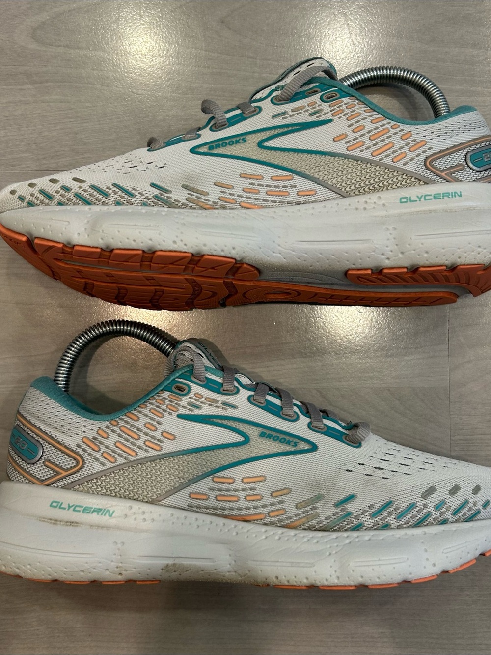 Brooks Glycerin 20 Womens 8.5 Wide Running Shoes Grey Teal Coral 1203691D061